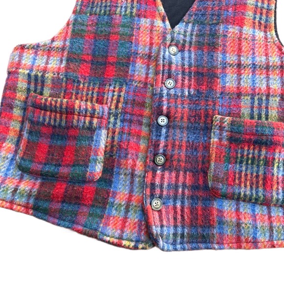 1990s Recycled Wool Blend Plaid Button Up Vest Outdoor Jacket / Men’s Large * - Picture 2 of 4